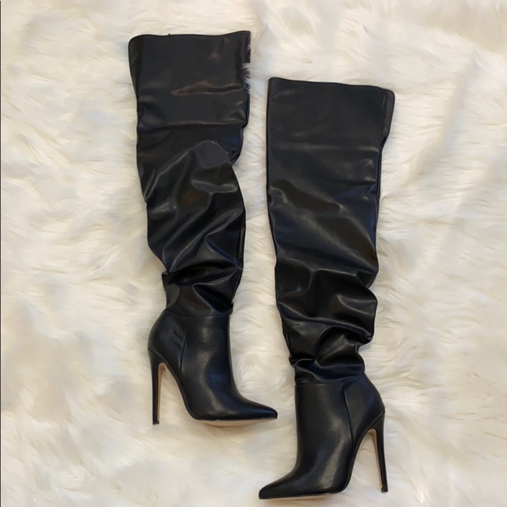 Shoe Dazzle Black Faux Leather Over the Knee Boots